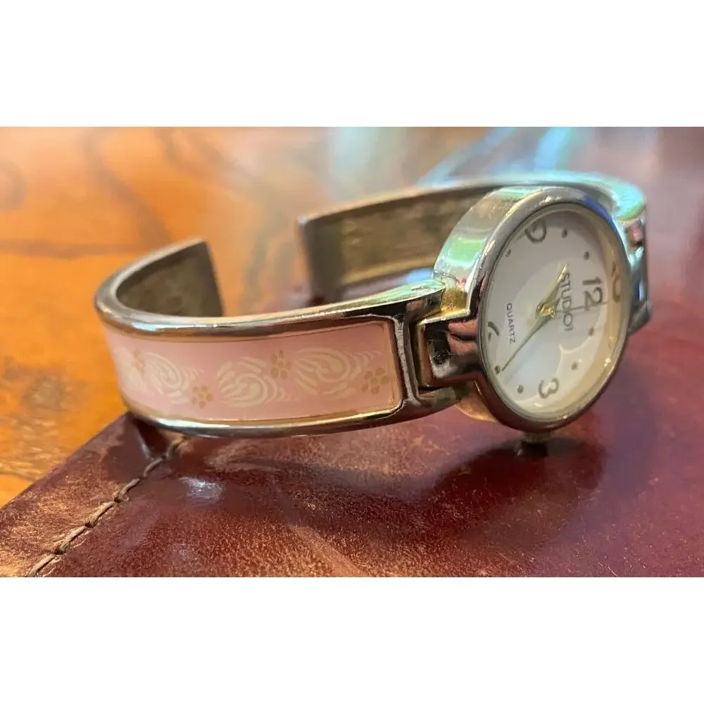 Women's 25mm Silver Tone Sudio Time Watch, Pink Acrylic Accents